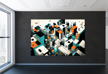 Arial View City Orange & Teal - Printed Canvas