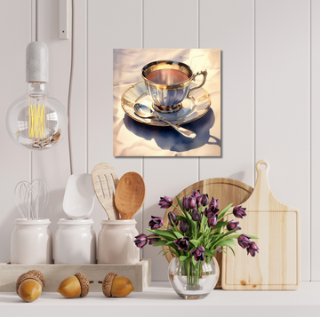 Gold Trim Tea Cup - Printed Canvas