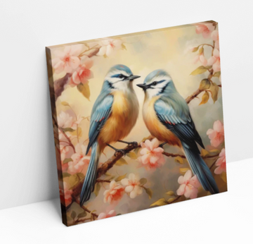 Blue Birds and Cherry Blossoms - Printed Canvas