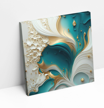 Ivory Teal & Gold - Printed Canvas