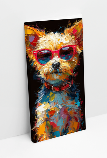 Cute Dog in Red Sunglasses - Printed Canvas