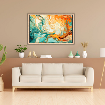 Marbleized Abstract- Framed Canvas Print