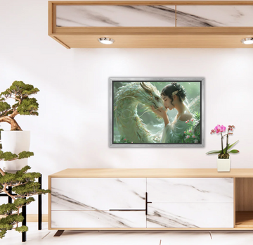 Quan Yin and The White Dragon - Framed Canvas Print