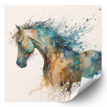 Rust Teal & Brown Watercolor Horse - Framed Fine Art Print
