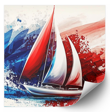 Red & Royal Sailboat - Fine Art Poster