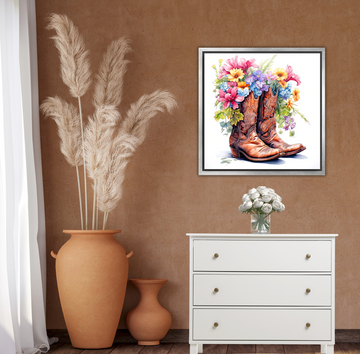 Boots and Blooms - Framed Canvas Print