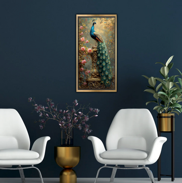 Pedestal Peacock - Framed Canvas Print