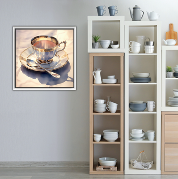 Gold Trim Tea Cup - Framed Canvas Print