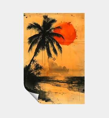 Ink Pen Sunset Palm - Fine Art Poster