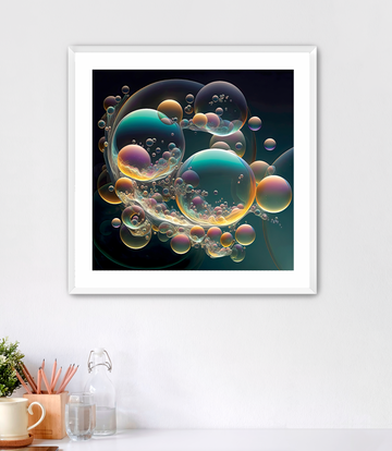 Bubbles Teal & Black - Framed Fine Art Print