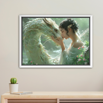 Quan Yin and The White Dragon - Framed Canvas Print