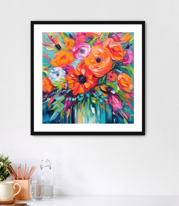Bursting Bright Abstract Floral Bouquet - Framed Fine Art Print