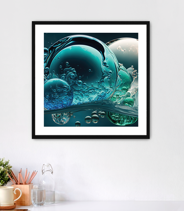 Bubbles Blue Teal - Framed Fine Art Print