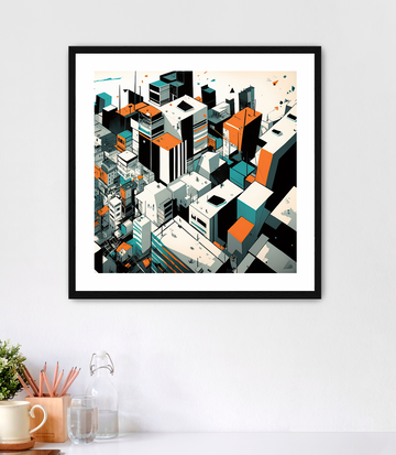 Arial View City Orange & Teal - Framed Fine Art Print