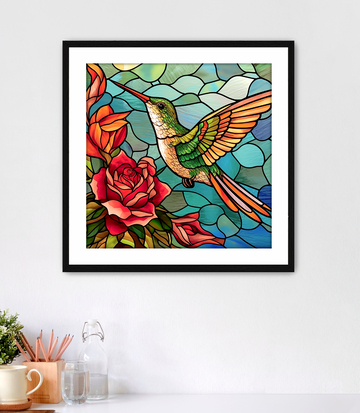 Stained Glass Hummingbird - Framed Fine Art Print