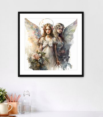 Watercolor Angel Girls - Framed Fine Art Print