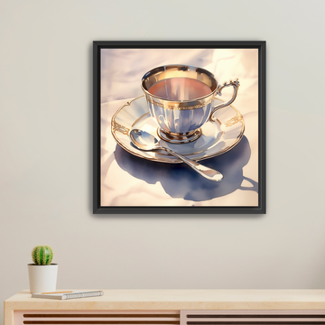 Gold Trim Tea Cup - Framed Canvas Print
