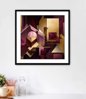 Gold & Burgundy Cubist - Framed Fine Art Print