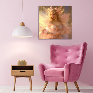 A Fairy's Grace in Rose and Gold Hues - Printed Canvas