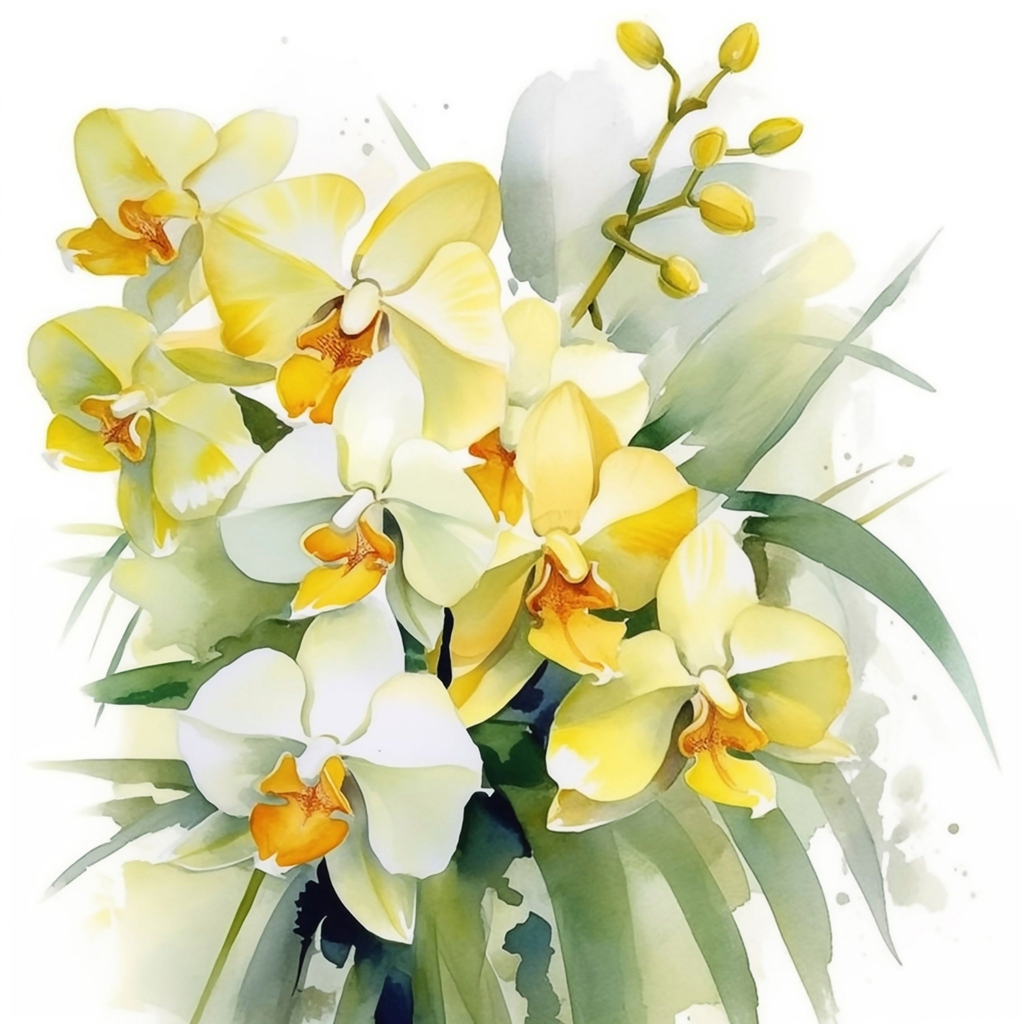 Watercolor bouquet of orchids icon to represent a collection of wall art featuring floral and botanical-related art available and for sale at customconcepts.art