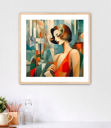 Cubist Art Deco City Woman - Framed Fine Art Print