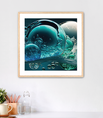 Bubbles Blue Teal - Framed Fine Art Print