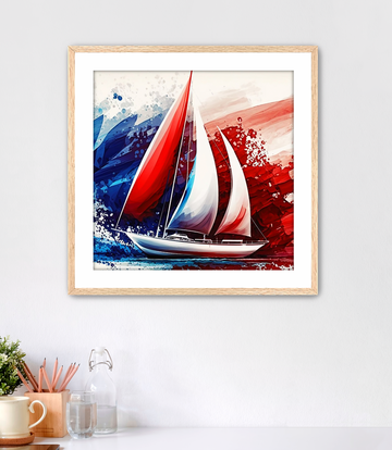 Red & Royal Sailboat - Framed Fine Art Print