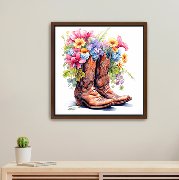 Boots and Blooms - Framed Canvas Print