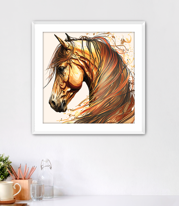 Pretty Brown Illustrated Horse - Framed Fine Art Print