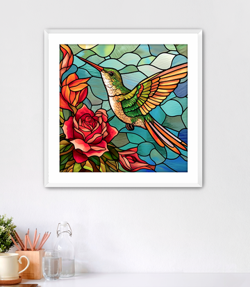 Stained Glass Hummingbird - Framed Fine Art Print